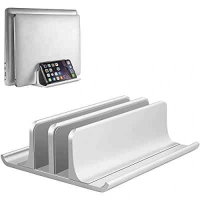 Bild av Vaydeer vertikalt laptopstativ, justerbart laptopstativ vertikalt, aluminium 4 i 1 med 2 fack platsbesparande för MacBook, Notebook, iPad, bärbara datorer upp till 17,3 tum silver
