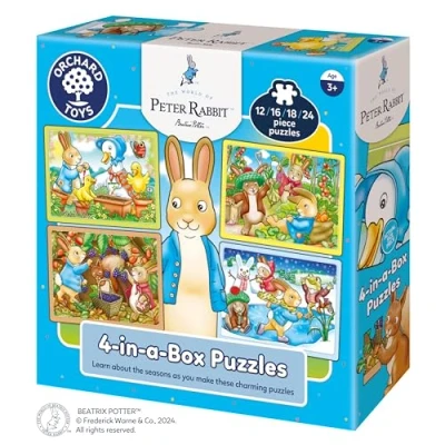 Bild av Peter Rabbit™ 4 i a låda pussel av Orchard Toys, 12, 16, 18 och 24 delar officiella Beatrix Potter pussel, för barn åldern 3+, födelsedagspresent
