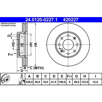 Bild av ATE 24.0120 0227.1 Disque de frein 236,0 20,0 6 100,0 ventilé revêtu à haute teneur en carbone avec vis/boulons CHEVROLET: Spark