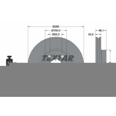 Bild av TEXTAR PRO 92096903 Disque de frein 260 25 05/07 100 ventilé l&#039;intérieur revêtu sans boulon fix roue, moyeu roue