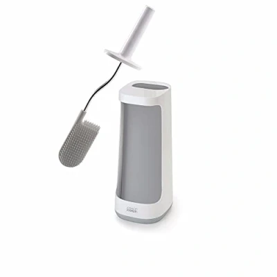 Bild av Joseph Flex Plus Smart hygienisk toalettborste i silikon med förvaringskorg, flexibelt, anti dropp, stopp, djuprengörande huvud vit/grå, stor
