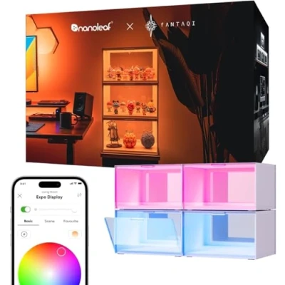 Bild av Smarta LED skolådor sneaker visningsfodral, stapelbara skoförvaringsorganisatörer, samlingslåda, figurer och samlarobjekt monter (4 pack startsats)