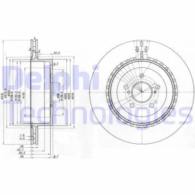 Bild av DELPHI BG3819 Disque de frein 316 20 5 ventilé huilé non traité sans roulement roue, bague ABS SUBARU: Impreza II Berline, Break