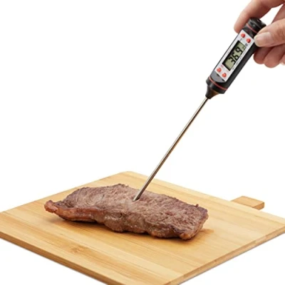 Bild av Relaxdays kökstermometer digital, behållare med slinga, LCD display, ugn, grillning, rostfritt stål givare, silver/svart