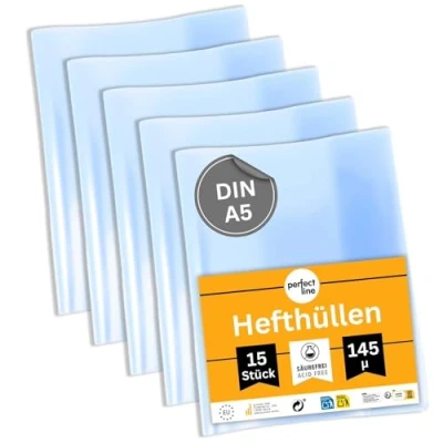 Bild av perfect line 15 häftfickor DIN A5, glas klart och extra starkt, självhäftande kuvert transparent, häftskydd av återvinningsbar PP, dokumentsäker