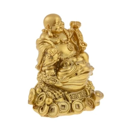 Bild av lachineuse Fortune skrattande Buddha staty guld liten 7 cm Feng Shui dekoration kinesisk Zen deco objekt för interiör, vardagsrum, kontor Kina lyckoamuletter presentidé