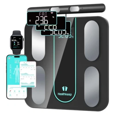 Bild av Healthkeep Personvåg ansluten impedansmätare med 8 högprecisionselektroder, 21 kroppsdata dubbelfrekvens BIA mätning APP för Andriod och iOS, Max. 180kg/400 lb/28st