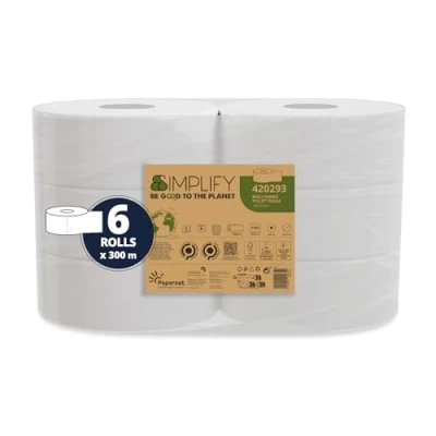 Bild av Papernet Simplify maxi Jumbo Carbon Neutral 420293 toalettpapper, 6 rent cellulosa pappersrullar på 300 m, vardera, 2 lager, 7 830 x 23 cm