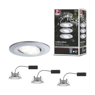 Bild av Paulmann 99929 LED inbyggnadslampa Calla rund set om 3 3x6W IP65 neutral vit infälld spotlight krom matt svängbara spotlights plast lampa 4000K