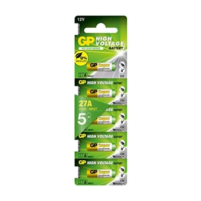 Bild av GP 27a 12 V alkaliskt batteri (A27, MN27, V27A), specialbatteri volt för bilcentrallås, garageportsöppnare etc., 5 stycken batterier (individuellt borttagbar)