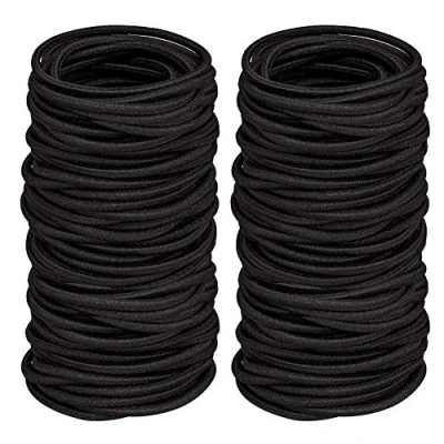 Bild av 100 st elastiska hårband, 2 mm hårband hästsvanshållare, bulk ingen metall skonsamma elastiskt för kvinnor män flickor barn (svart)