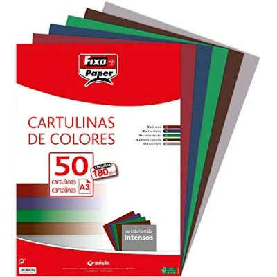Bild av Fixo Paper 00001796 A3 färgkartongpaket Sortiment av rika färger, 50 enheter, 180g