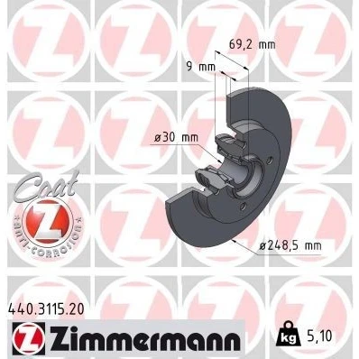 Bild av ZIMMERMANN Bromsskiva PEUGEOT: 307 Hatchback, 207 Kombi, CITROËN: C4 I II Cactus, C3 II, DS: DS3 Hatchback 440.3115.20