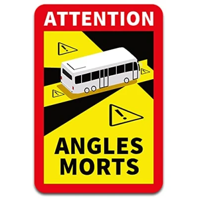 Bild av Obs! Angles Morts klistermärke 25 x 17 cm för fordon, obligatoriskt från 3,5 t i Frankrike, varningsklistermärke döda vinkeln, självhäftande, uv resistent väderbeständigt R144 (buss, 1 styck)