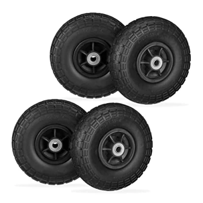Bild av Relaxdays 4 x säckkärrhjul, punkteringssäkra massiva gummidäck, 4,1/3,54 tum, 16 mm axel, upp till 150 kg, H D: 26 8,5 cm, svart
