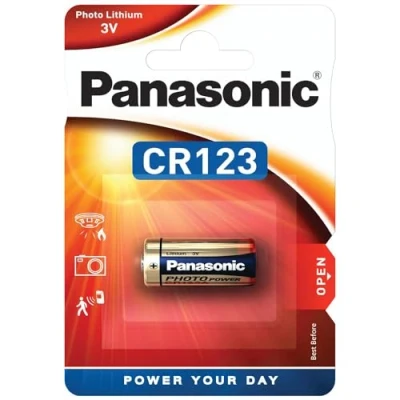 Bild av Panasonic CR123 cylindriskt litiumbatteri för lätta enheter med hög effektförbrukning som röklarm, inbrottslarm, pannlampor, kameror, 3V, 10 förpackningar (10 batterier).