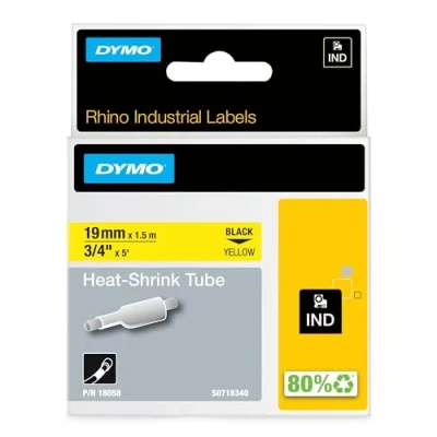 Bild av Industriella DYMO Rhino krympslangar 19 mm x 1,5 m Svart text på gul tejp För etikettskrivare