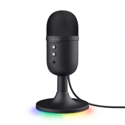 Bild av Trust Gaming GXT 236 Yami USB kondensor strömningsmikrofon för podcast, Twitch, Discord, ASMR, Youtube, Playstation 5, spelmikrofon med kardioidinspelningsmönster, ljudknapp, RGB ljus svart