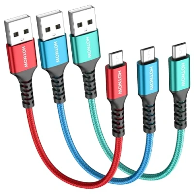 Bild av Kort mikro USB kabel 30 cm, HOTNOW [3 pack, 0,3 m] Android laddkabel hållbar premium nylonflätad snabbladdningskabel för Samsung Galaxy S7 S6 Edge S5, Note 5, PS4, Power Bank med mera