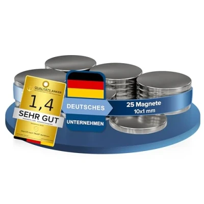 Bild av 25 x Neodym Power Magnet Silver Skivmagnet extra stark rund diameter 10 1 mm hög starka supermagneter vidhäftningsförmåga ca. 0,5 kg magneter för whiteboard, anslagstavla, magnettavla,