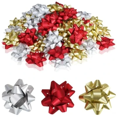 Bild av Wilhelm Sell® 60x självhäftande presentrosetter 5 x 2 cm färgglada rosetter för presenter dekorativa färdiga jul, födelsedagar och bröllop (röd/guld/silver)