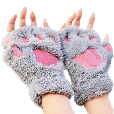 Bild av 1 par damer flickor kvinnor katt tass handskar vinterhandskar fingerlösa vantar varma plysch halvfinger