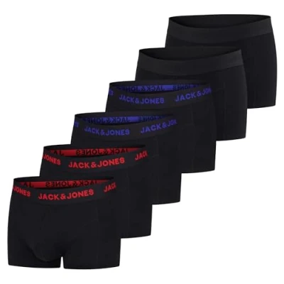 Bild av JACK &amp; JONES boxershorts för män, 6 pack, basic stretch, kalsonger, underkläder, retroshorts, set, bomull, svart, röd, grön, blå, grå, S, M, L, XL, XXL, 3XL, 4 M