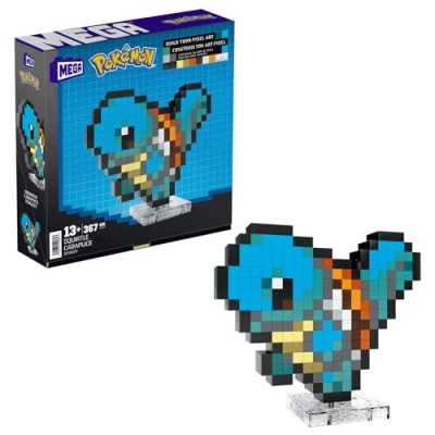 Bild av MEGA Pokémon byggset med actionfigur, Squirtle 367 delar och pixlad retrostil, bords eller väggdekor, bygga visa upp leksak för samlare, HTH77