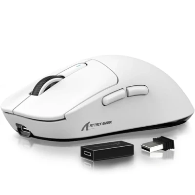 Bild av ATTACK SHARK X3 Pro 4K/8K Hz Mus, 49g SUPERLIGHT, PixArt PAW3395 spelsensor, BT/2.4G trådlös/trådbunden spelmus, 6 justerbara DPI upp till 26000, 200 timmars batteri (vit)