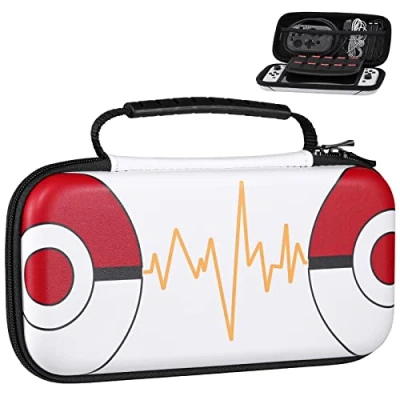Bild av MoKo Carrying Case Compatible with Nintendo Switch OLED 2021/Switch, Portable Travel All Protective Hard Messenger Bag for Accessories Case, Pokeball