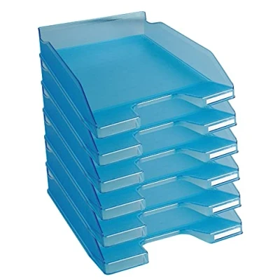 Bild av Exacompta 11336D 6 pack premium brevfack Combo midi din A4. Idealiska brevkorgar för organisation. Robusta och stapelbara förvaringskorgar turkosa genomskinliga