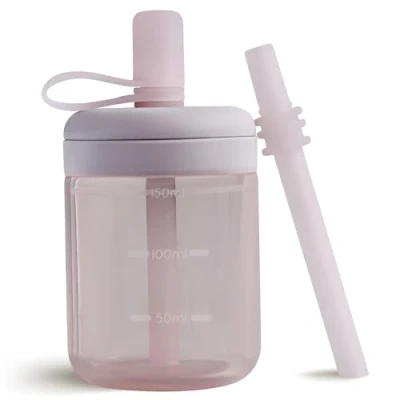 Bild av Moonkie Sippy Cup, Straw Spillfri Sugrörsmugg, Silikon Babyhalmkopp, Mugg för Småbarn med Sugrör, 6+ Månader, BPA Fri, Läcksäker, Diskmaskinssäker, 5 Uns(Mjukt lila)
