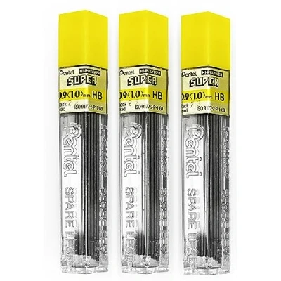 Bild av Pentel 0,9 mm storlek HB skugghårdhet penna påfyllning ersättning reservledningar Hi Pollymer super för automatiska och mekaniska pennor (paket med 3 rör 45 stycken)