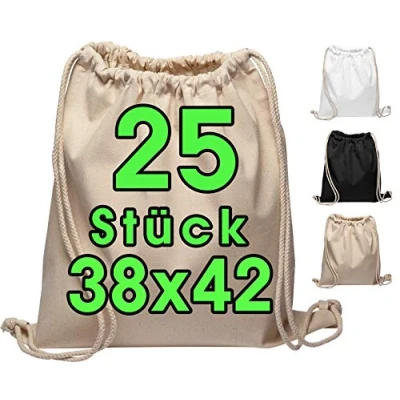 Bild av Bomulls gympåsar 25 stycken 38 x 42 cm sportväska ryggsäck tygväska Väska, påse, bomullsväska, juteväska OEKO TEX® certifierad shoppingväska Gym Sac Sack för målningsset (Natur)