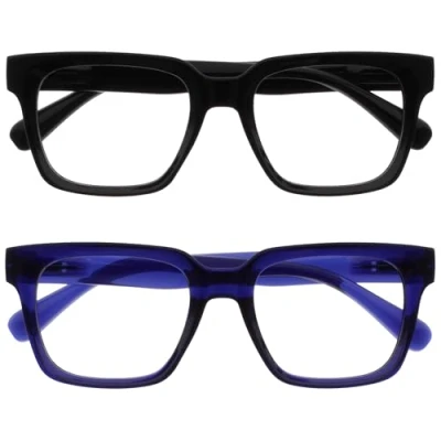 Bild av OPULIZE ERA Blåljusglasögon klar lins antireflekterande och anti bländning 2 pack UV400 skydd överdimensionerad ram dator skärmglasögon svartblå män kvinnor +0,00, Svart/blå