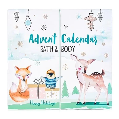 Bild av accentra Advent Calendar Happy Holidays 2023 för tjejer med 24 produkter bad, kroppsvård och accessoarer en varierad skonsam adventssäsong