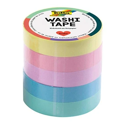 Bild av folia 26439 Washi tejp, tejp av rispapper, pastell, set med 5, 10 m x mm perfekt för dekoration och