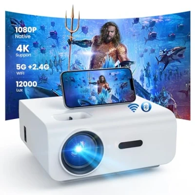 Bild av HOPVISION Projektorer, miniprojektor WiFi Bluetooth Full HD 1080P, projektor 4K hemmabio, stöder med zoomfunktion, 300 tums skärm utomhus kompatibel smartphone/HDMI/USB/laptop/Fire