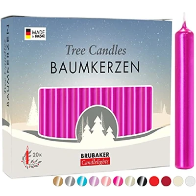 Bild av BRUBAKER Paket med 20 Trädljus Vax Julljus Pyramidljus Julgransljus Rosa