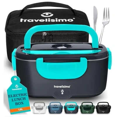 Bild av TRAVELISIMO elektrisk matlåda 80 W varm lunch, 1,5 l värmelåda för mat 3 i 1 12 V/24 V/220 V, värmebehållare att ta med arbete bil lastbil lunchlåda
