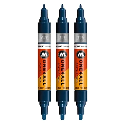 Bild av Molotow One4All Acrylic Twin Marker (linjetjocklek 1,5 mm och 4 mm, hög täckning permanent), 3 stycken färg 027 petrol