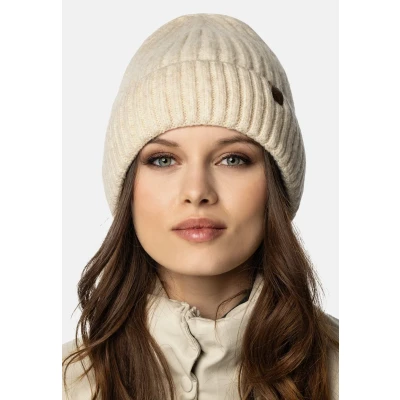 Bild av VIVISENCE Damvintermössa klassisk beanie stickad mössa stil perfekt passform stickade manschetter varmt ribbgarn för kalla vinterdagar vinter höst modell 70104, ecru, one size