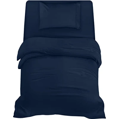 Bild av Utopia Bedding 3 Piece Sängkläder Set Mjuk borstad Microfiber Polyester Påslakan (135x200cm), Spännlakan (90x190cm) med Kuddfodral (50x75cm), Marinblått