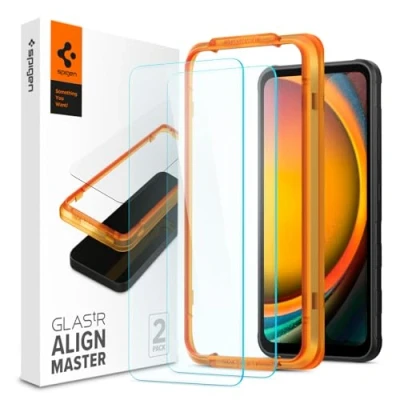 Bild av Spigen AlignMaster Skärmskydd kompatibel med Samsung Galaxy Xcover 7, 2 Stycken, met sjabloon voor installatie, kristallklart, Responsiv Touch, Case friendly, 9H härdat Glas