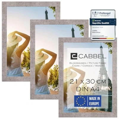Bild av CABBEL set med 3 tavelramar DIN A4 21x30 MDF träram splitterfritt akrylglas, perfekt för collage, porträtt och certifikat i grå/betong