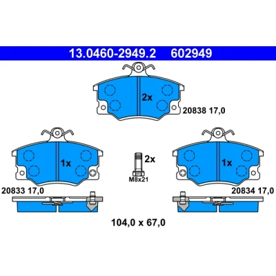 Bild av ATE 13.0460 2949.2 Jeu de plaquettes frein contact signal d&#039;usure inclus avec vis d&#039;étrier FIAT: Punto I 3/5 portes, Barchetta