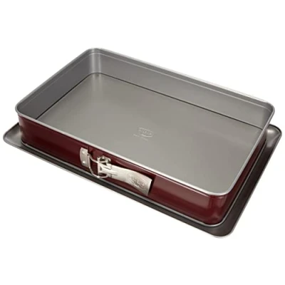 Bild av Dr. Oetker rektangulär fjäderform 38 x 25 cm BICOLOR, fyrkantig kakplåt med tvåfärgad non stick beläggning, högkvalitativ bakform utmärkt värmeledning (färg: röd/grå), kvantitet: 1 st