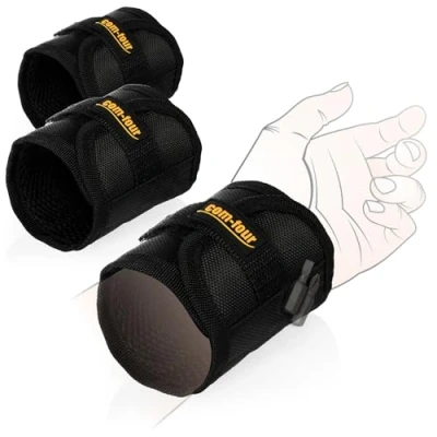 Bild av COM FOUR® 3x magnetiskt armband för hantverkare med 3 starka magneter vardera skruvar, spikar, bits och verktyg present till gör det själv entusiaster