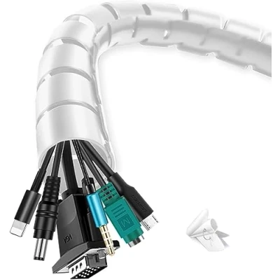Bild av shinfly kabelslang 3m, självstängande Kabelskydd, 16mm + 22mm Kabelhantering med 1 ledningsguideklämma, cable sleeve göm i skrivbordet, TV, golv, Vit