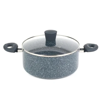 Bild av Russell Hobbs RH00849EU gryta med lock non stick 24 cm induktion lämplig matlagningskruka, pressad aluminium, PFOA fri, Soft Touch handtag, för grytor/soppor, Nightfall Stone Collection, Blå marmor